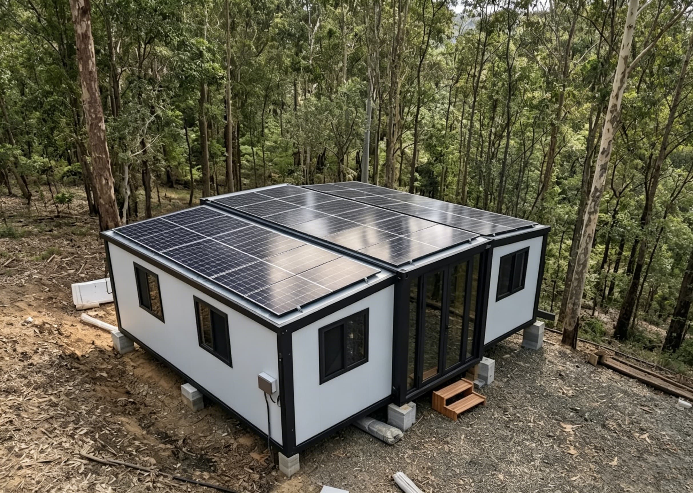 Off-Grid Eco-Luxury: JoyNest Solar-Powered Expandable Modular House in Forest Location